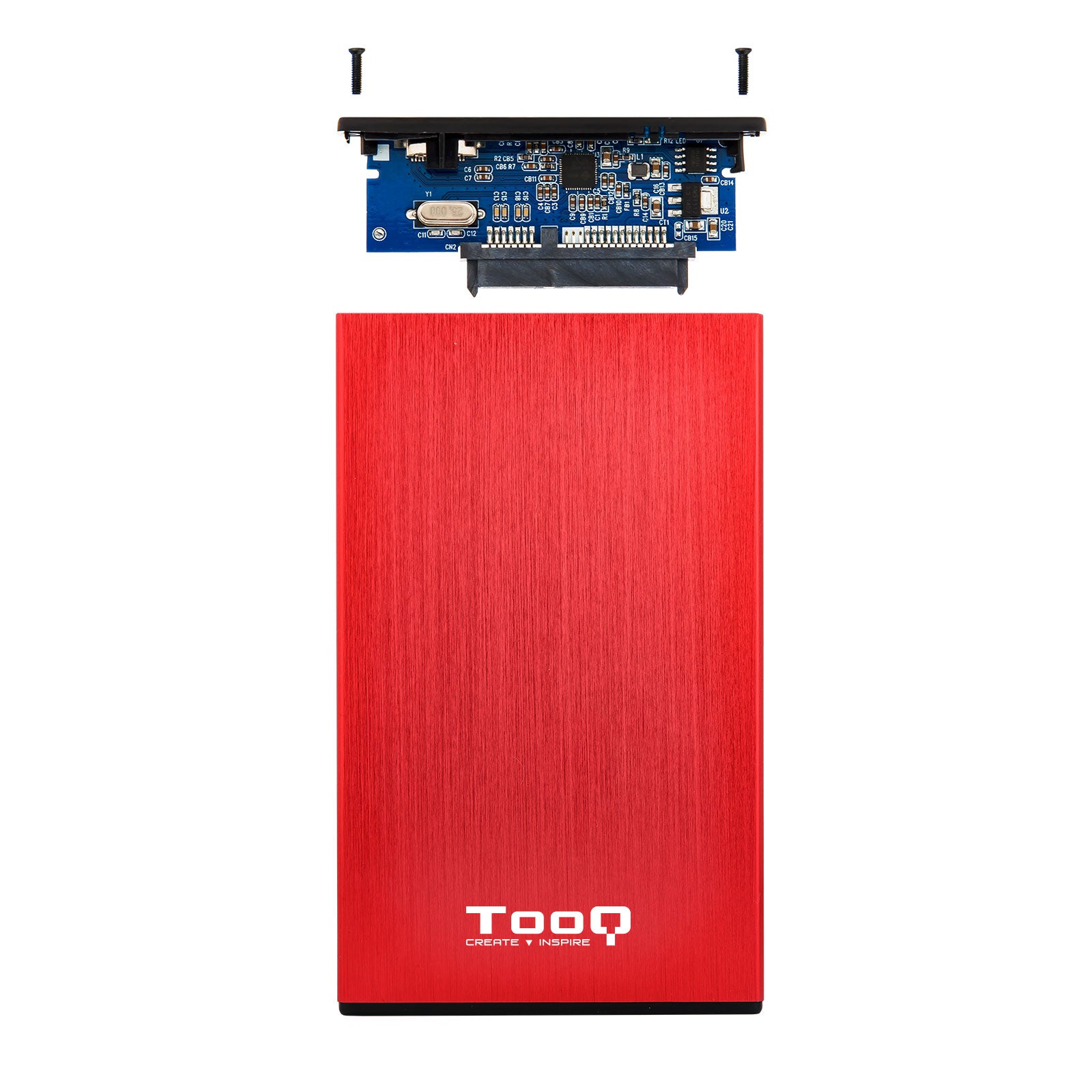 Caja externa tooq tqe - 2527r para hdd 2.5pulgadas 9.5mm sata 3 usb 3.2 rojo