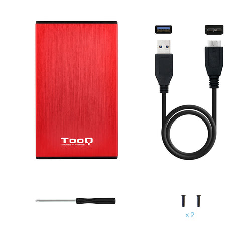 Caja externa tooq tqe - 2527r para hdd 2.5pulgadas 9.5mm sata 3 usb 3.2 rojo