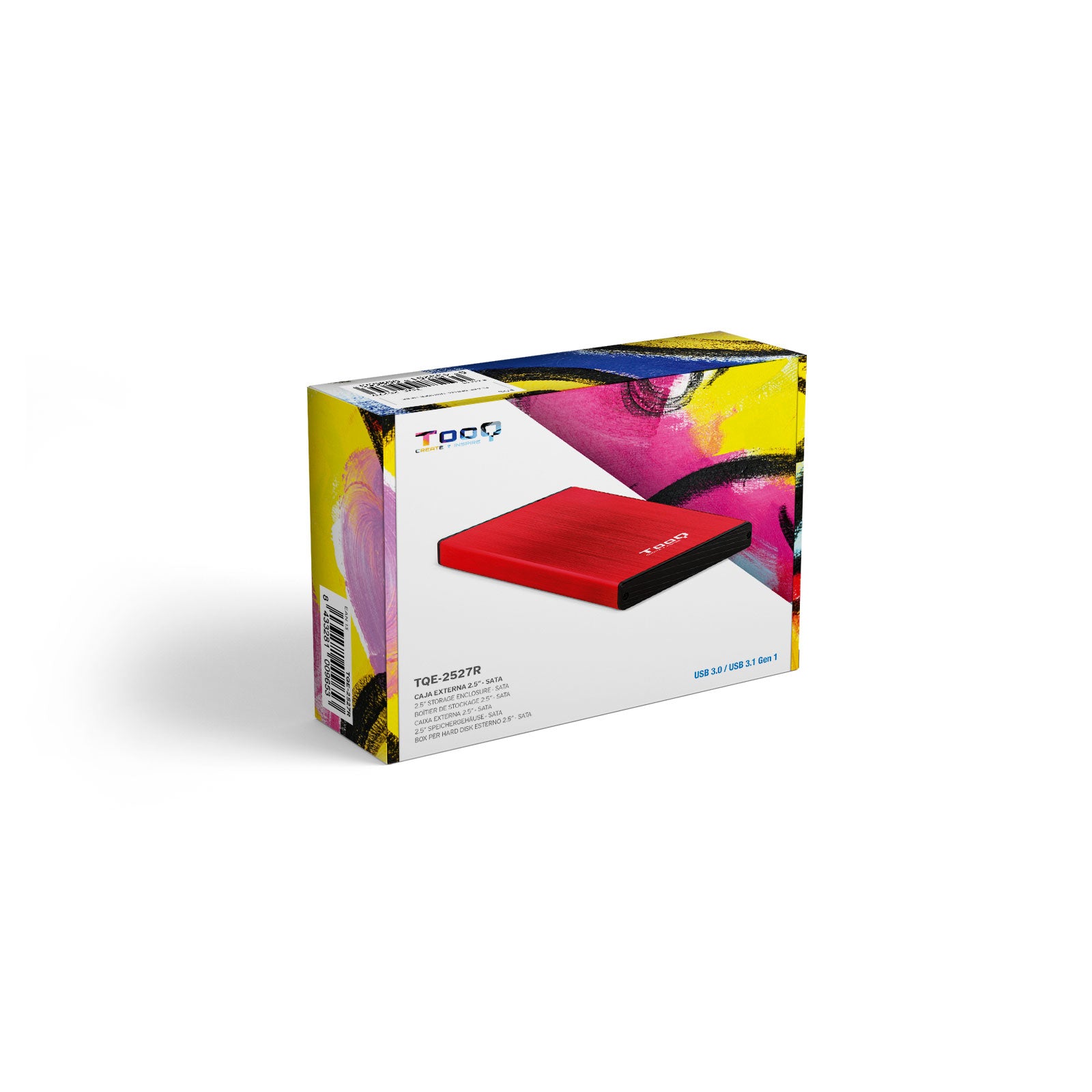 Caja externa tooq tqe - 2527r para hdd 2.5pulgadas 9.5mm sata 3 usb 3.2 rojo