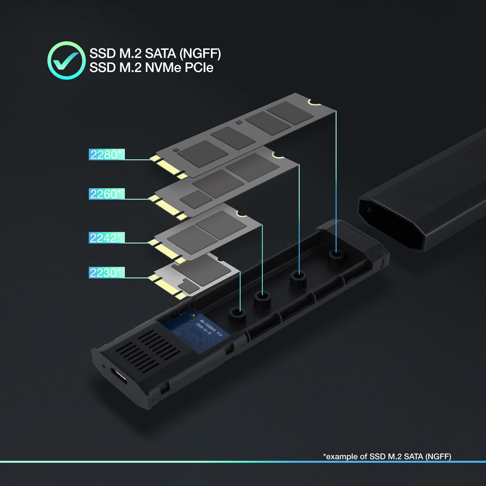 Caja externa tooq tqe - 2223b para ssd m.2 usb tipo c negro