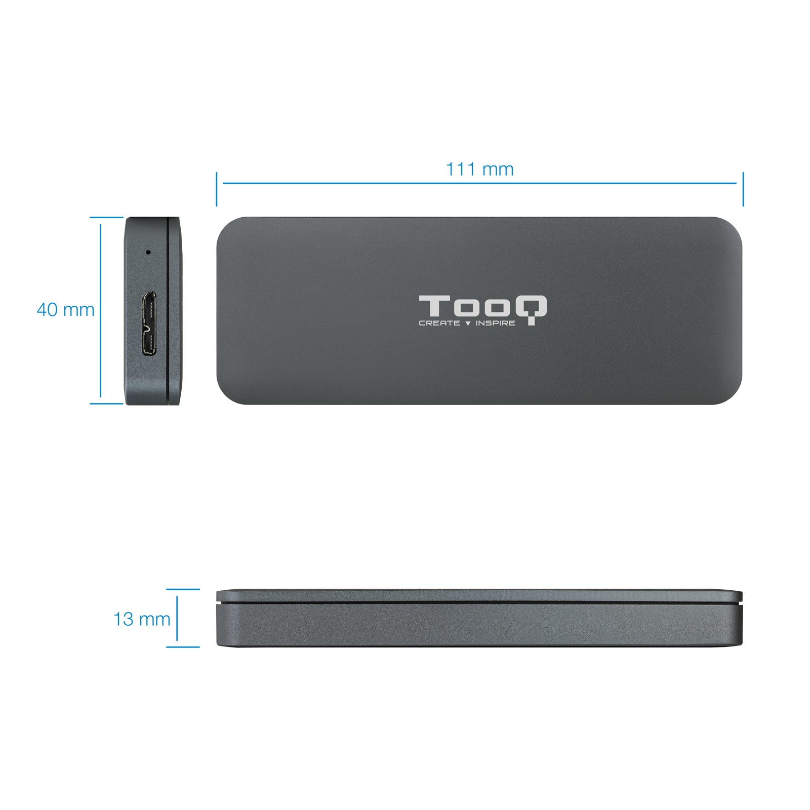 Caja externa tooq tqe - 2281g para ssd m.2 usb tipo c gris