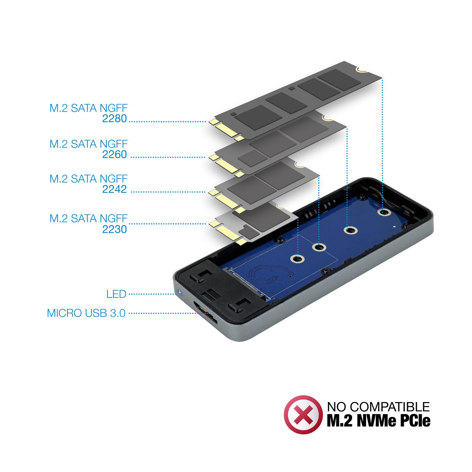 Caja externa tooq tqe - 2281g para ssd m.2 usb tipo c gris