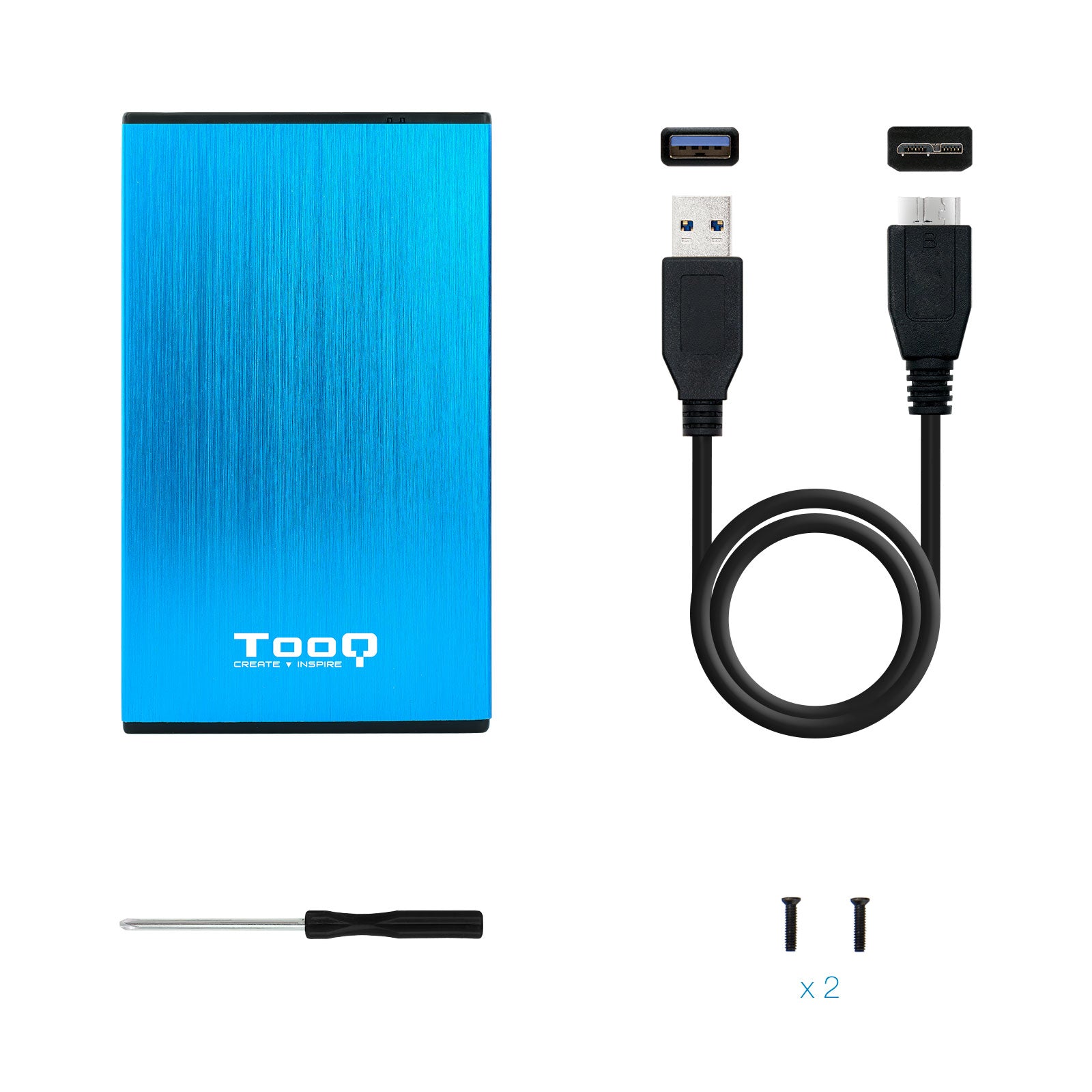 Caja externa tooq tqe - 2527bl para hdd 2.5pulgadas 9.5mm sata 3 usb 3.0 - 3.1 azul