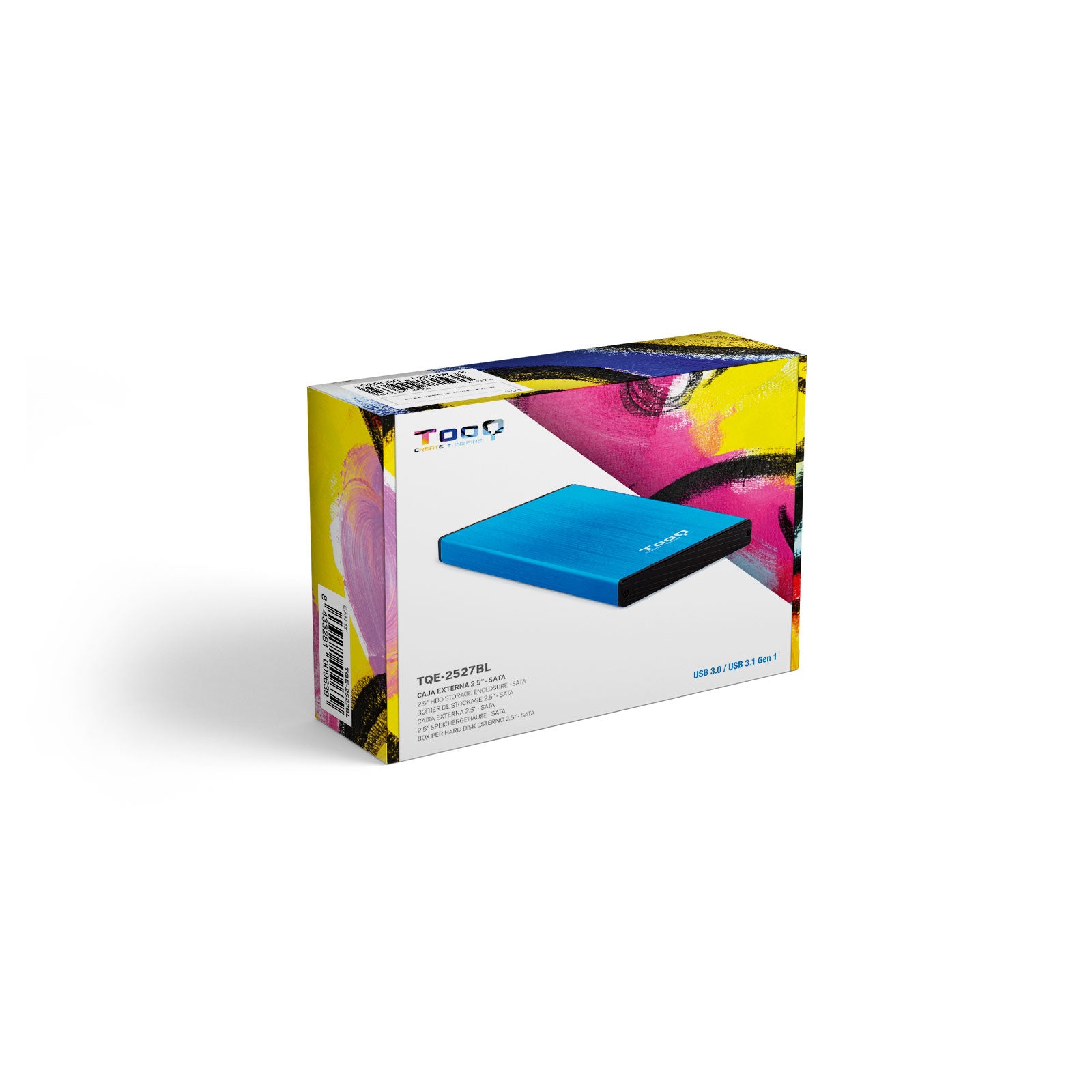 Caja externa tooq tqe - 2527bl para hdd 2.5pulgadas 9.5mm sata 3 usb 3.0 - 3.1 azul