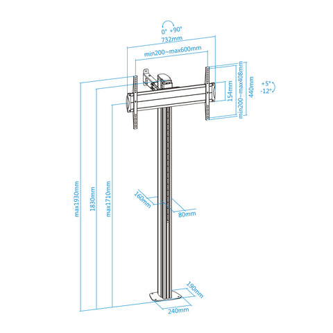 Soporte suelo tv tooq fs2270m - b 37pulgadas - 70pulgadas carga maxima 70kg 90º fijo aluminio