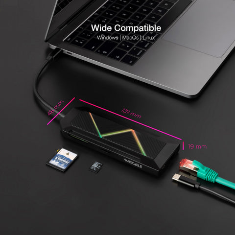 Hub nanocable 9 en 1 usb tipo c -  usb -  hdmi -  rj45 -  micro sd -  jack 3.5mm -  15cm -  macho - hembra