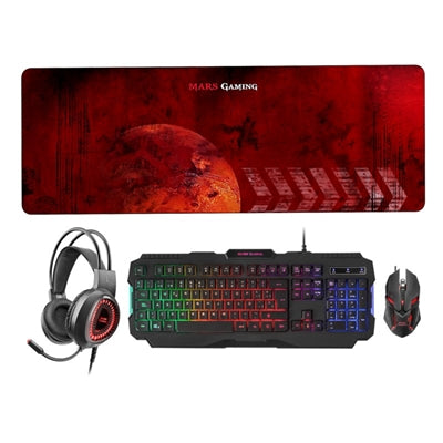 Kit teclado + mouse raton mars gaming mcprgb2es + auriculares + alfombrilla