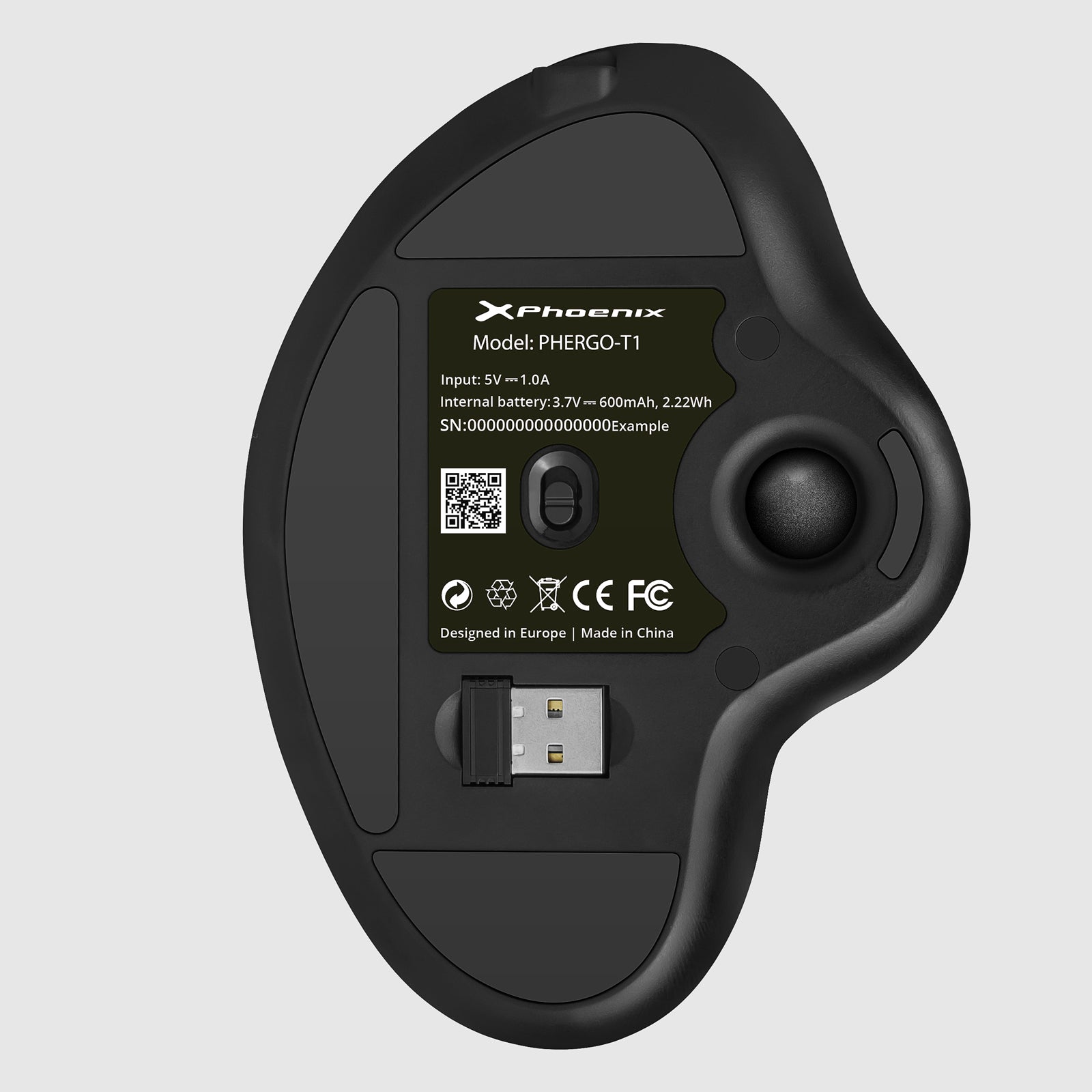 Ratón inalambrico phoenix ergo t1 ergonomico trackball batería recargable multidispositivo