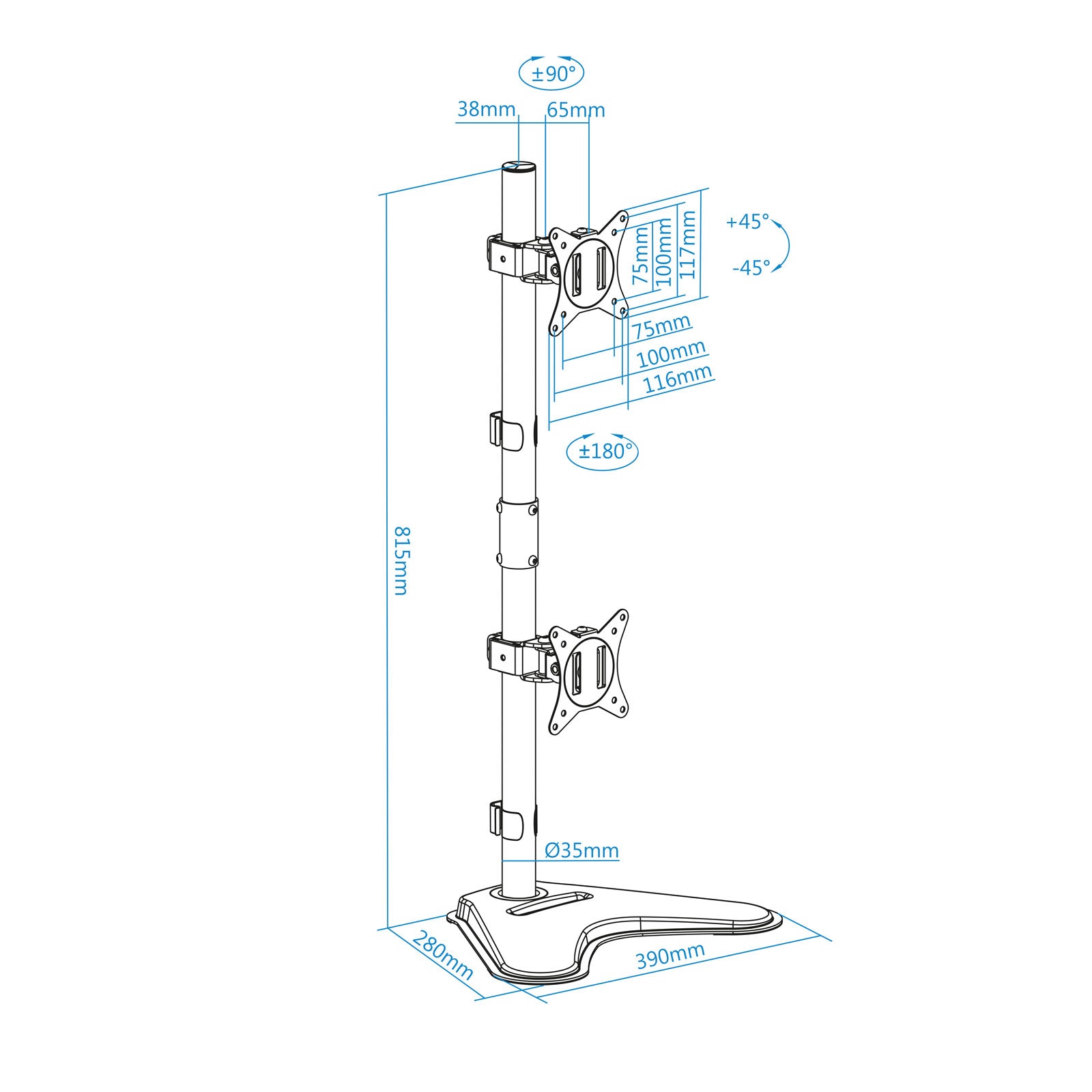 Soporte monitor de mesa vertical tooq db1703tnv - b 2 pantallas 17pulgadas - 32pulgadas carga maxima 9kg