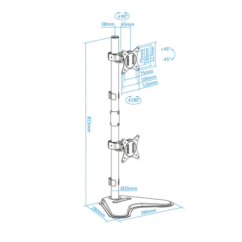 Soporte monitor de mesa vertical tooq db1703tnv - b 2 pantallas 17pulgadas - 32pulgadas carga maxima 9kg