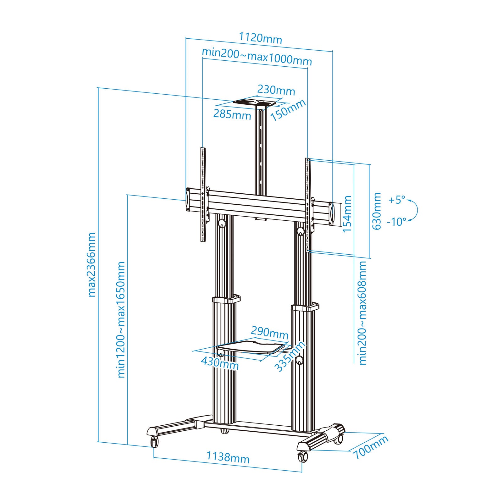 Soporte suelo tv tooq fs20300m - b 60pulgadas - 100pulgadas carga maxima 100kg aluminio