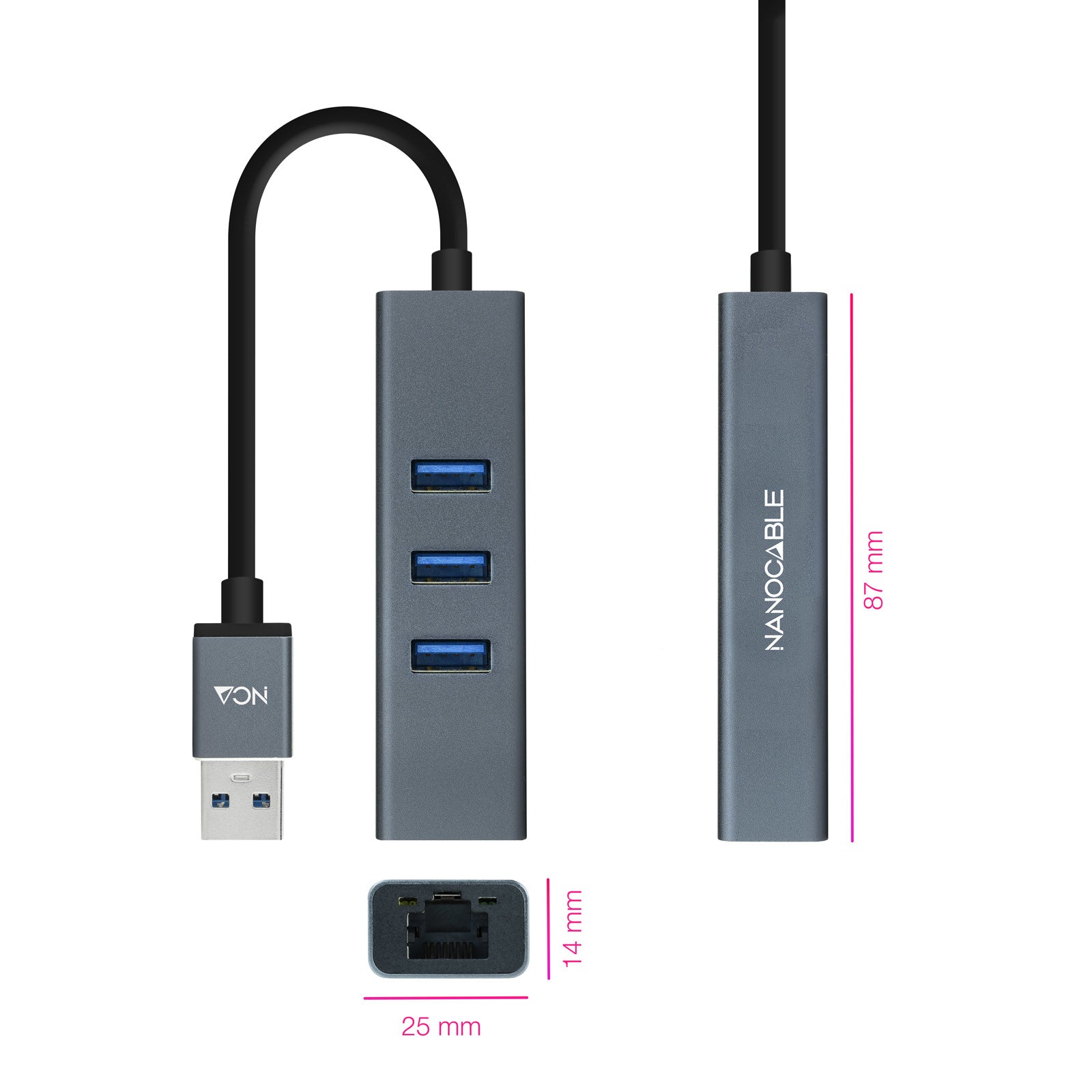 Hub nanocable 4 en 1 usb 3.0 -  rj45 -  macho - hembra