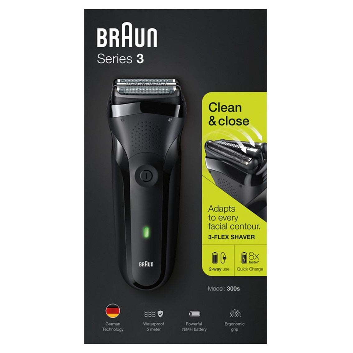 Afeitadora braun 300s black serie 3 3 elementos corte -  capuchon protector -  2 baterias