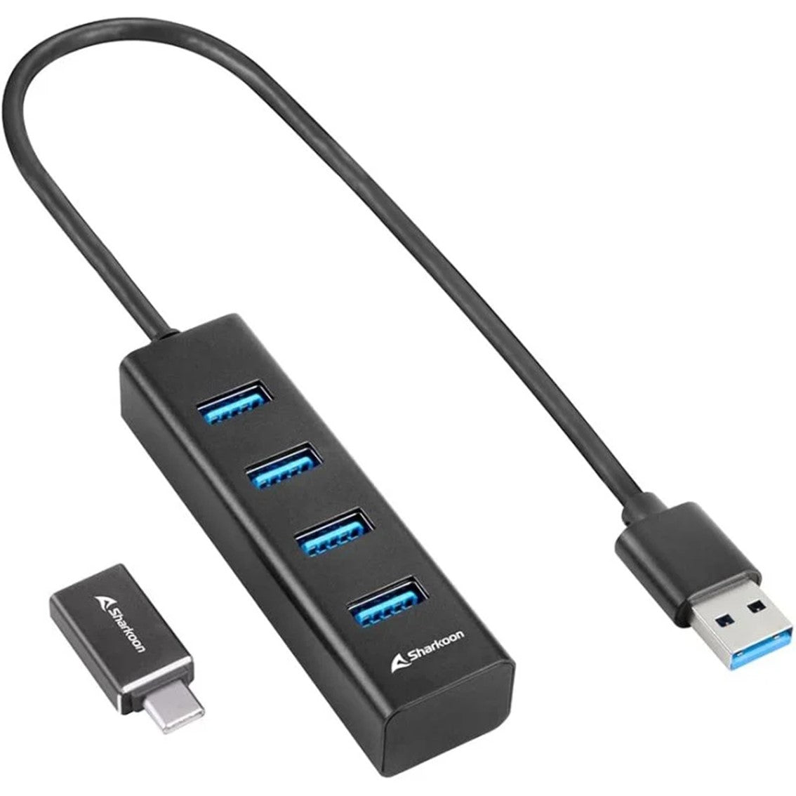 Hub usb sharkoon 4 x usb 3.2 aluminio negro + adaptador usb tipo c