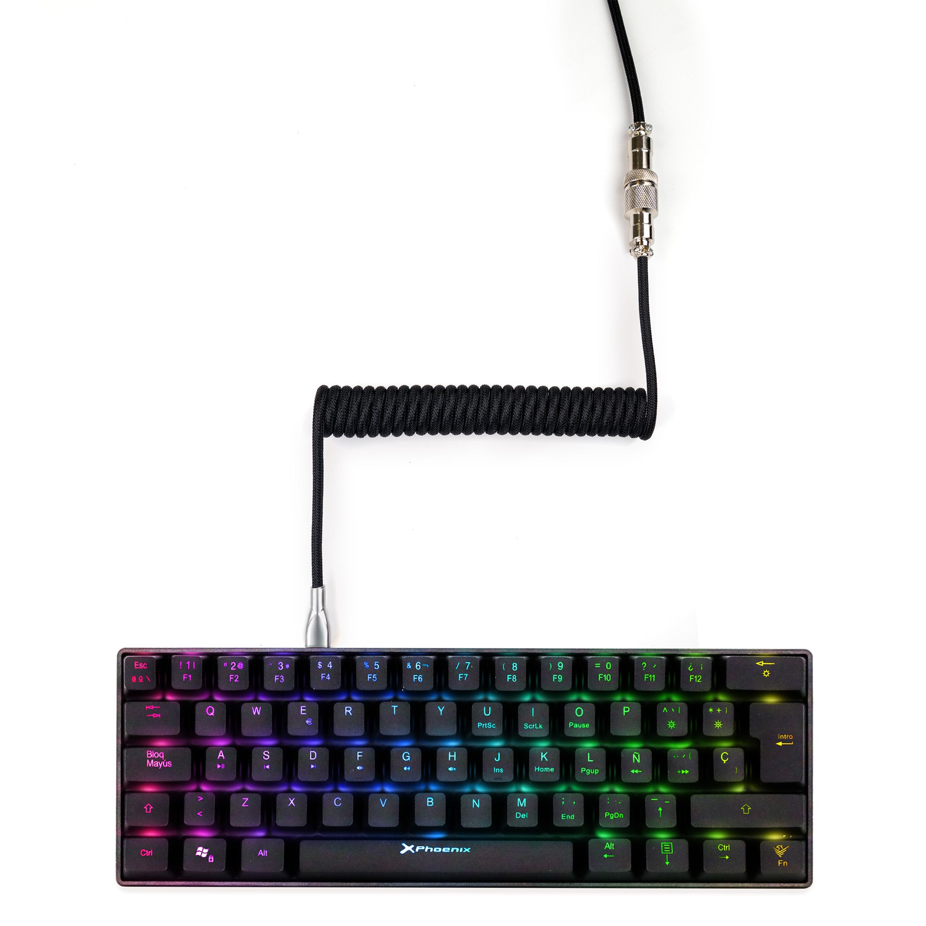 Phoenix kioru cable aviador en espiral con conector tipo c para teclados gaming negro