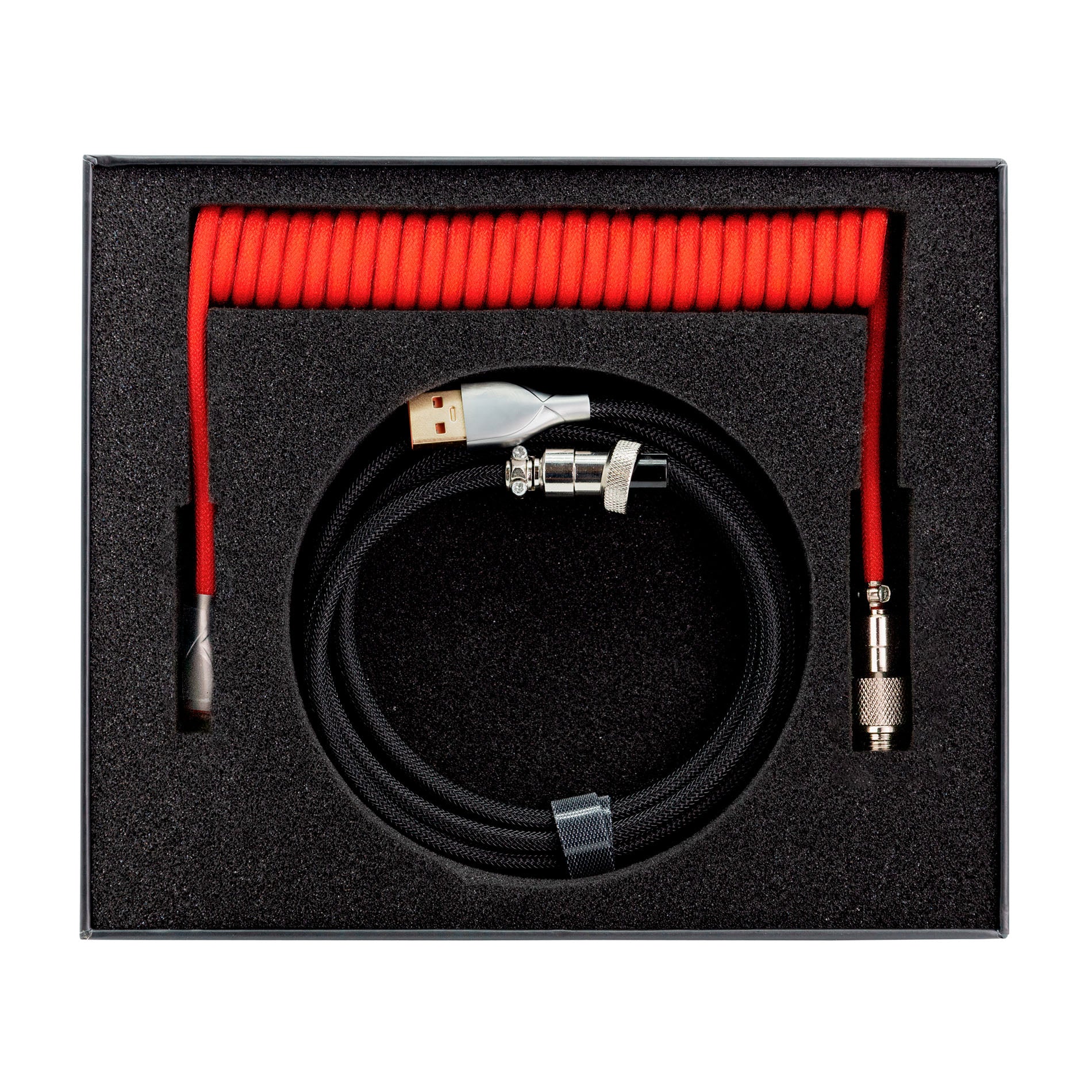 Phoenix kioru cable aviador en espiral con conector tipo c para teclados gaming negro y rojo