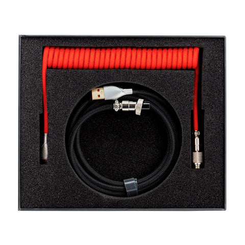 Phoenix kioru cable aviador en espiral con conector tipo c para teclados gaming negro y rojo