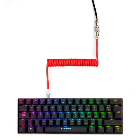 Phoenix kioru cable aviador en espiral con conector tipo c para teclados gaming negro y rojo