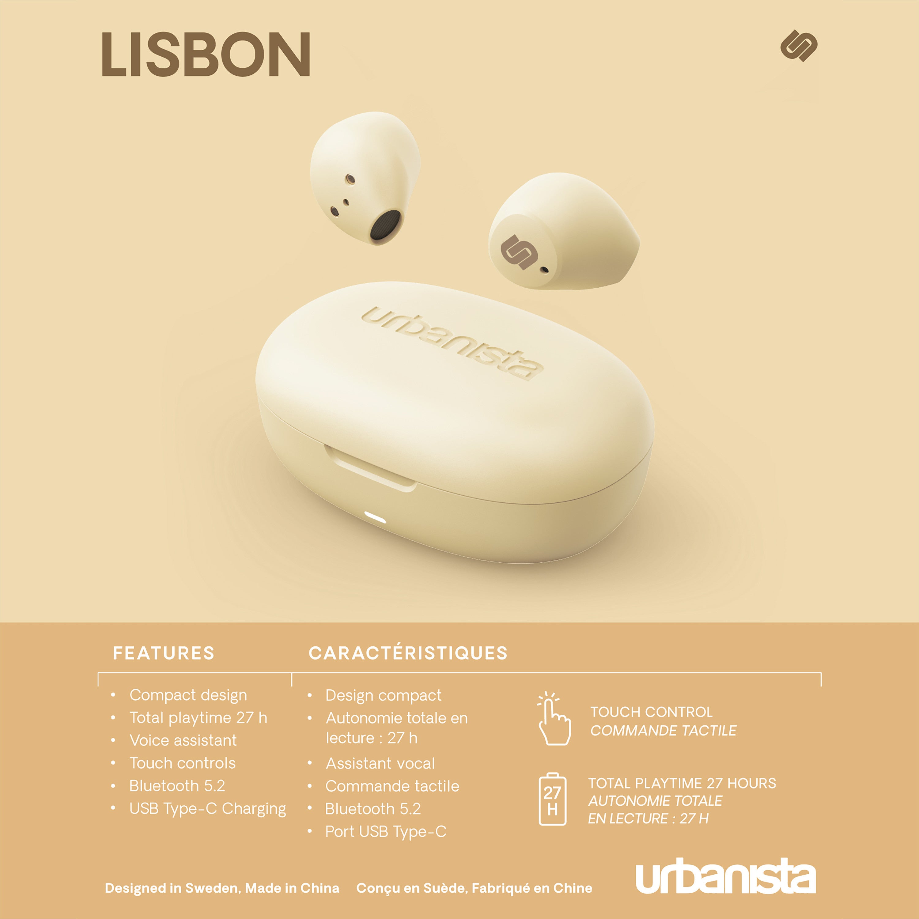 Auriculares urbanista true wireless inalambricos lisbon vanilla cream - amarillo vainilla