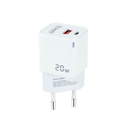 Cargador de pared tooq doble usb - c + usb a blanco 20w