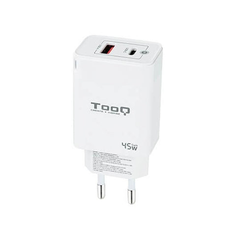 Cargador de pared tooq doble usb - c + usb a blanco 45w