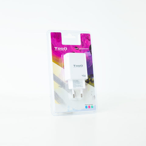 Cargador de pared tooq doble usb - c + usb a blanco 45w