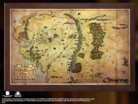 Replica the noble collection el hobbit mapa de la tierra media montado sobre madera 40 x 25 cm