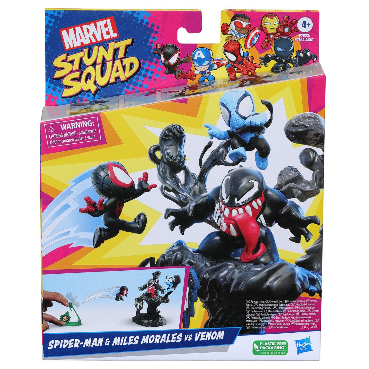 Set de juego hasbro marvel stunt squad villain knockdown spider - man y miles morales vs venom