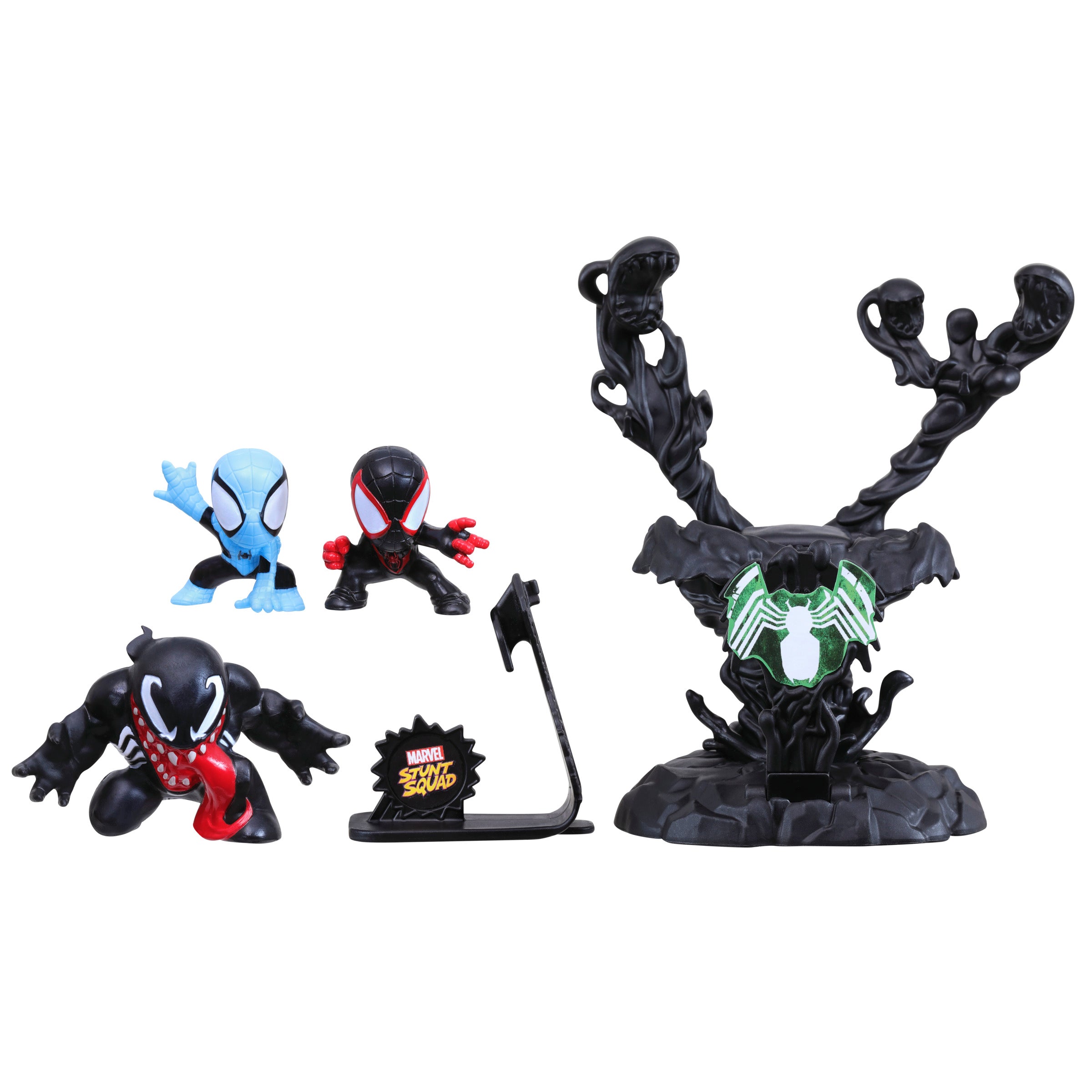 Set de juego hasbro marvel stunt squad villain knockdown spider - man y miles morales vs venom