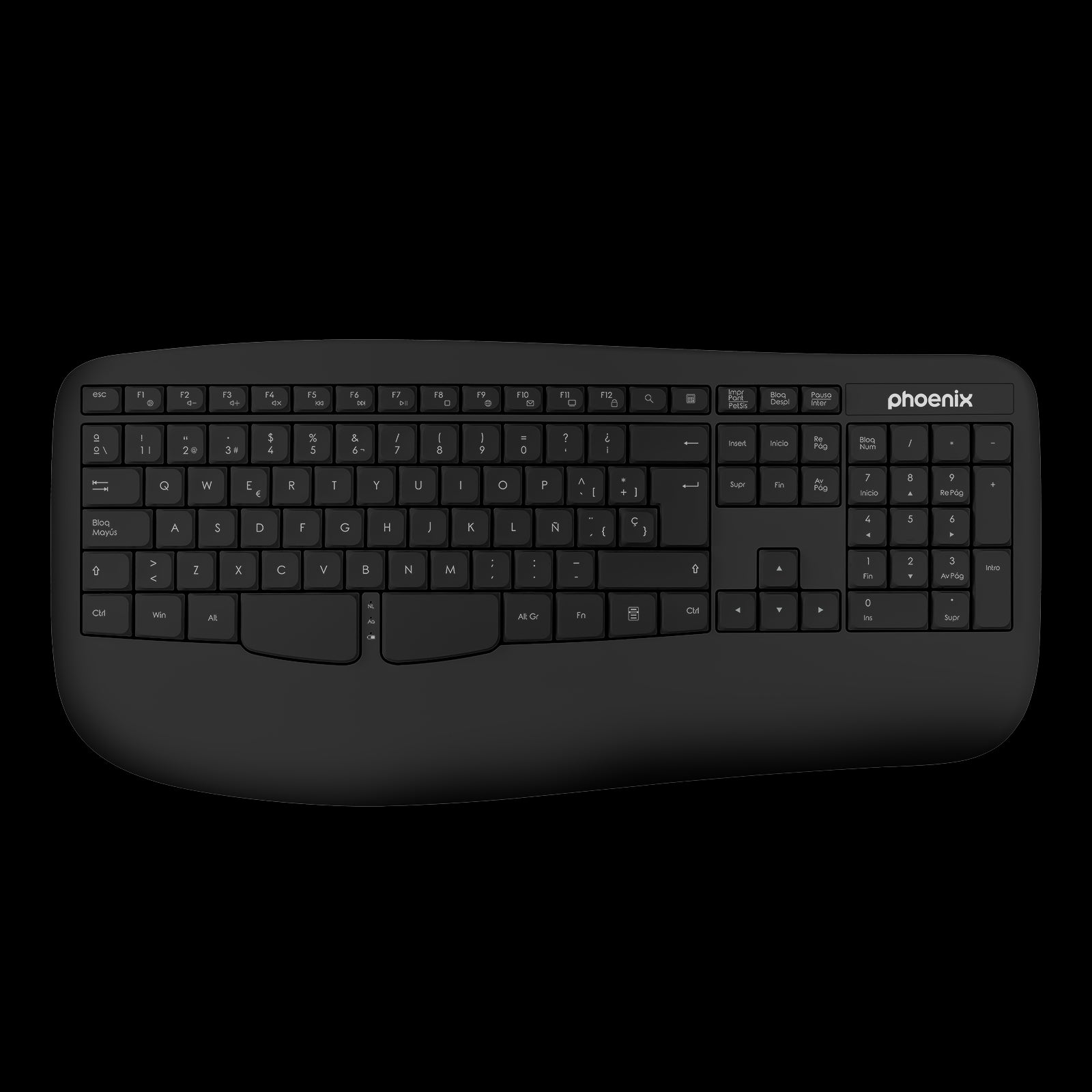 Phoenix k201 teclado ergonomico inalambrico 2.4ghz negro