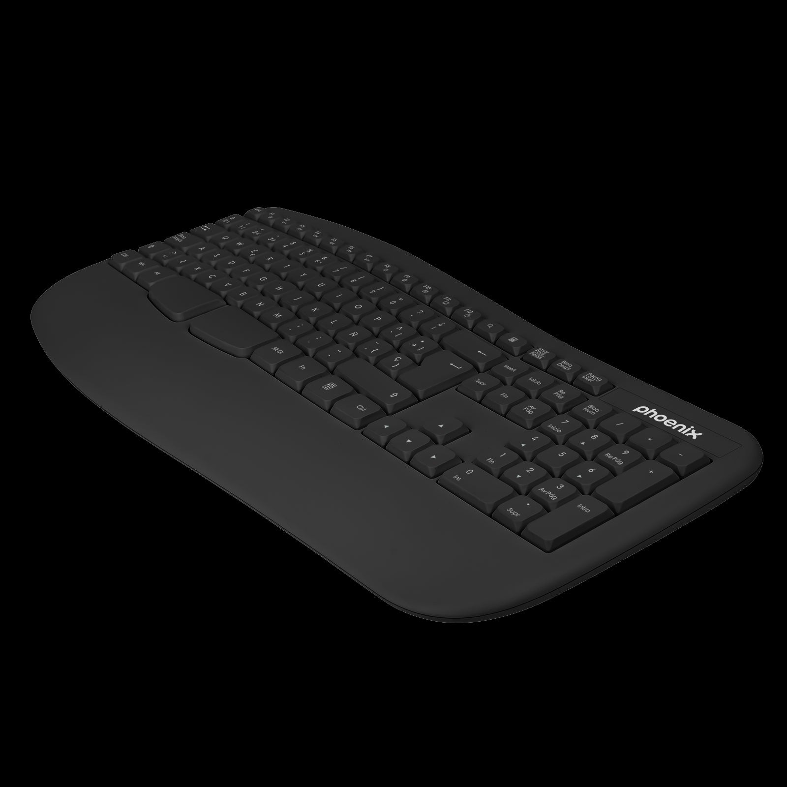 Phoenix k201 teclado ergonomico inalambrico 2.4ghz negro