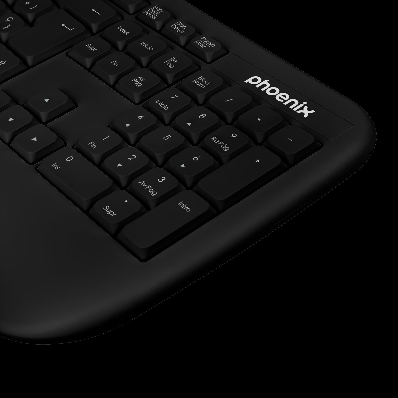 Phoenix k201 teclado ergonomico inalambrico 2.4ghz negro