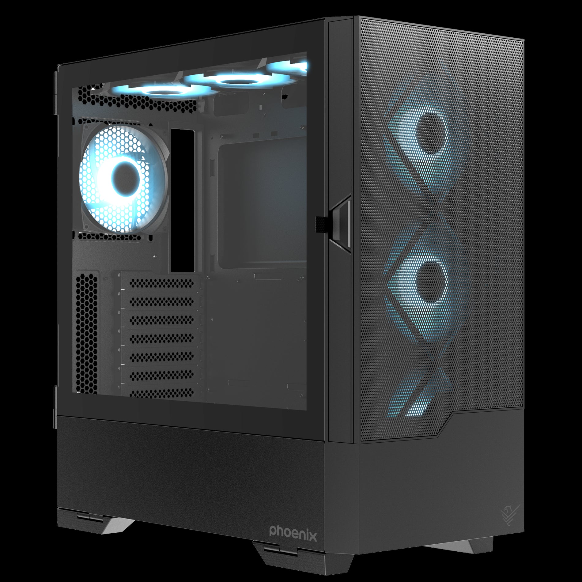 Caja gaming phoenix ember atx doble cristal templado con soporte para gpu