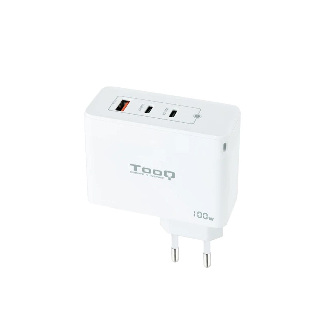 Cargador de pared tooq gan 2 x usb tipo 1 x usb tipo a 100w