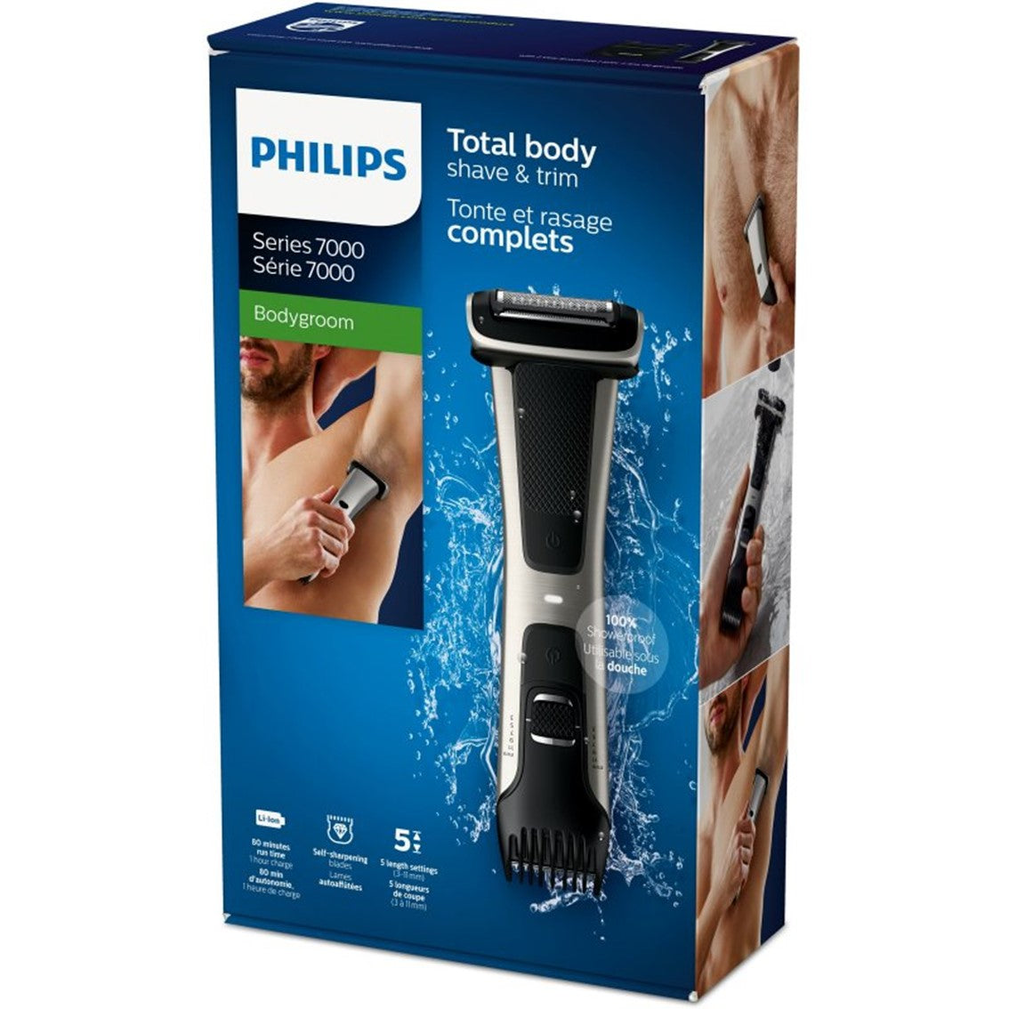 Cortapelos corporal philips bodygroom 7000 negro 5 posiciones - peine guia -  3 -  11mm - recorta - afeita - ducha