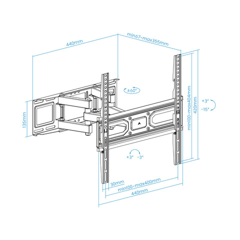 Soporte de pared tooq para pantallas 32pulgadas -  70pulgadas inclinable