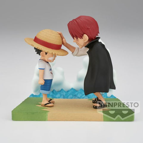 Figura banpresto one piece world collectable figure log stories monkey d. luffy & shanks 7cm