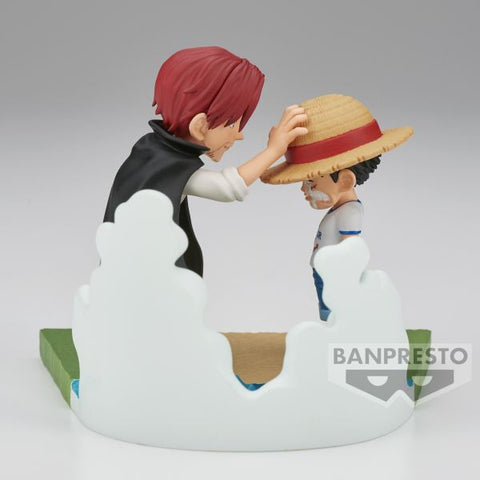 Figura banpresto one piece world collectable figure log stories monkey d. luffy & shanks 7cm