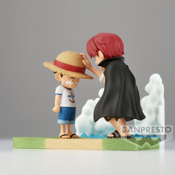 Figura banpresto one piece world collectable figure log stories monkey d. luffy & shanks 7cm