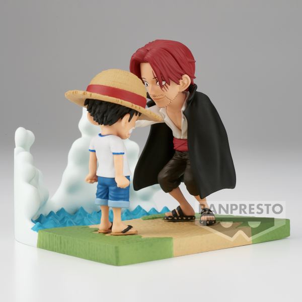 Figura banpresto one piece world collectable figure log stories monkey d. luffy & shanks 7cm