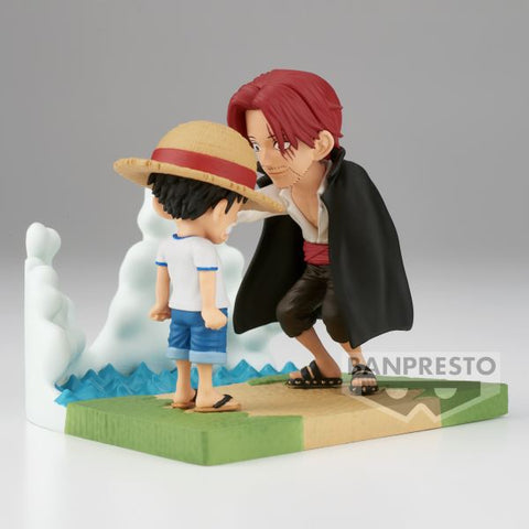 Figura banpresto one piece world collectable figure log stories monkey d. luffy & shanks 7cm