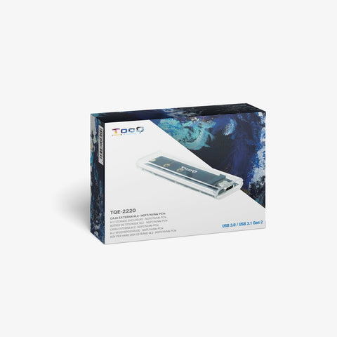 Caja externa tooq ssd m.2 ngff - nvme transparente rgb