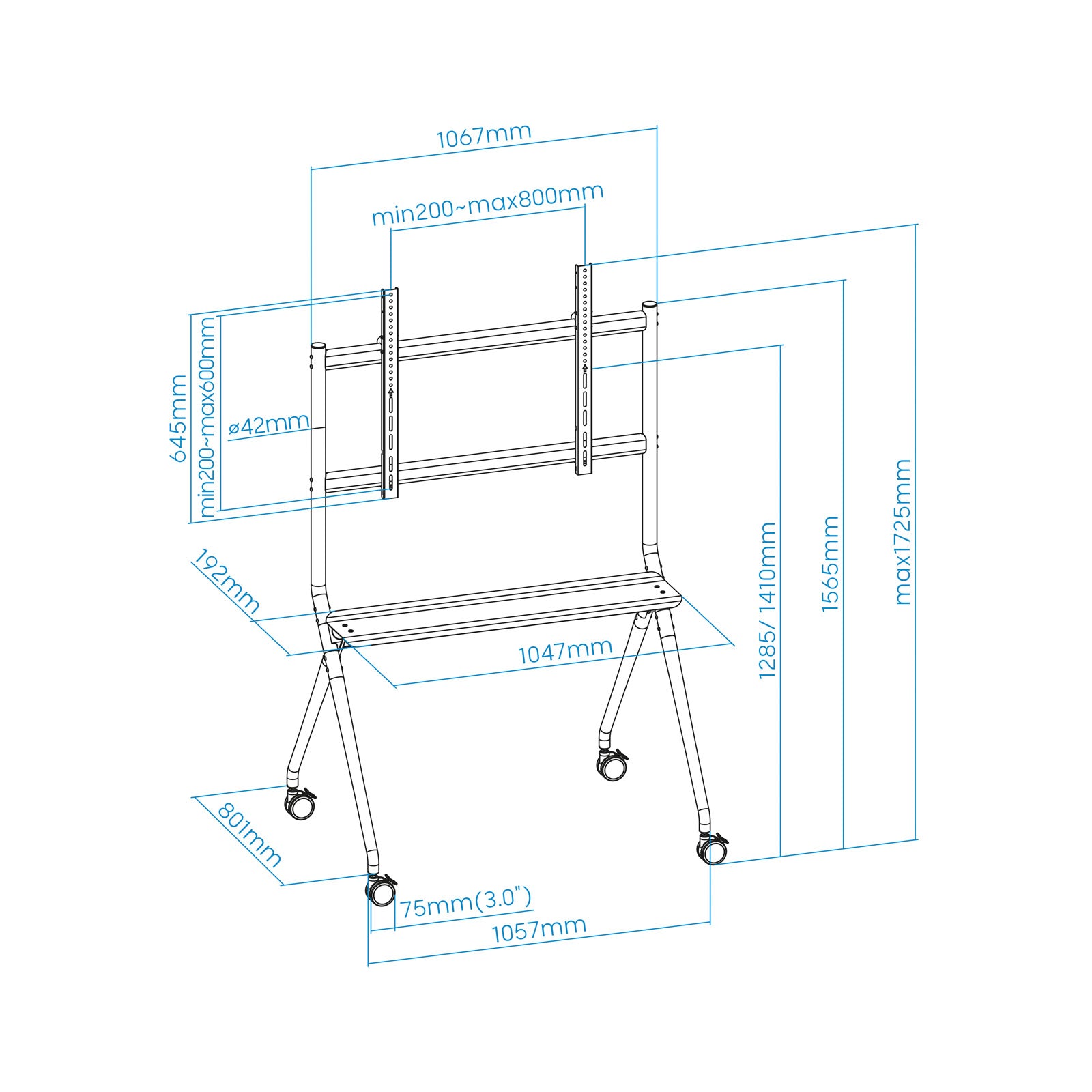 Soporte de suelo con ruedas tooq fs20205m - b 50pulgadas -  86pulgadas carga maxima 120kg