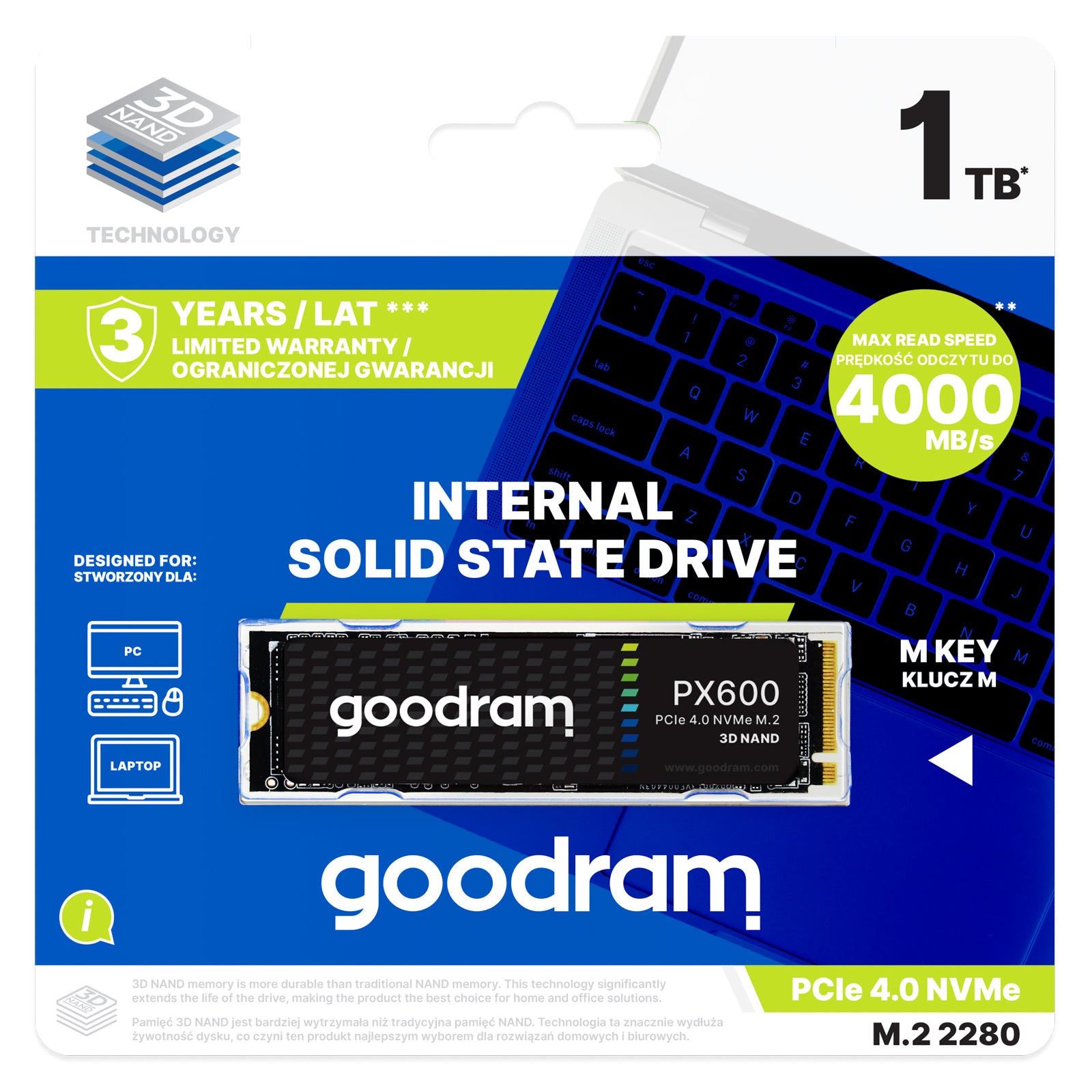 Disco duro interno solido ssd goodram ssdpr - px600 - 1k0 - 80 1tb m.2 pcie 4.0