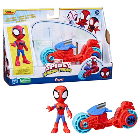 Figura gigante hasbro marvel spidey and his amazing friends spidey con motocicleta