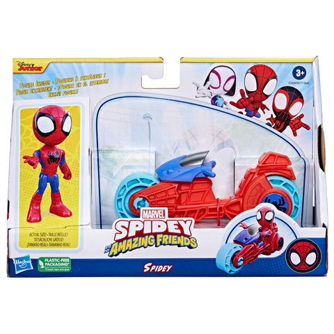 Figura gigante hasbro marvel spidey and his amazing friends spidey con motocicleta