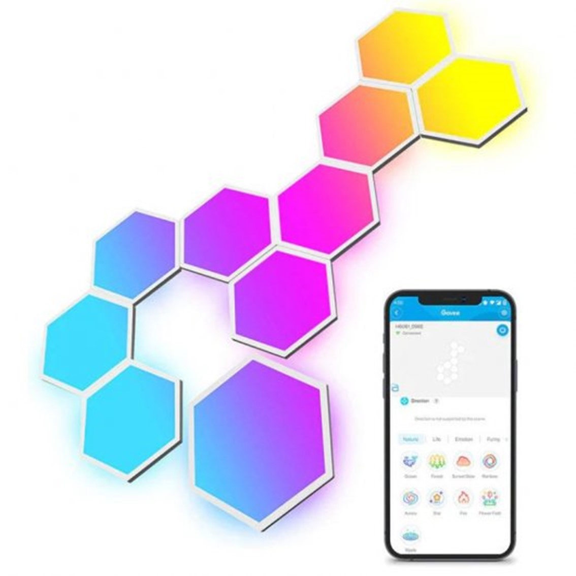 Panel led govee glide hexa light panels h6061 10 paneles -  rgbic -  control por voz -  40 modos