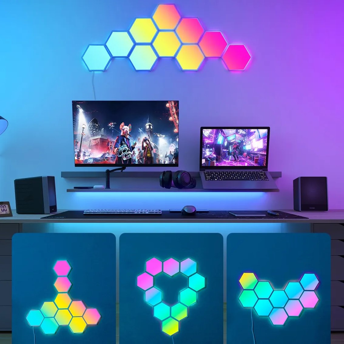 Panel led govee glide hexa light panels h6061 10 paneles -  rgbic -  control por voz -  40 modos