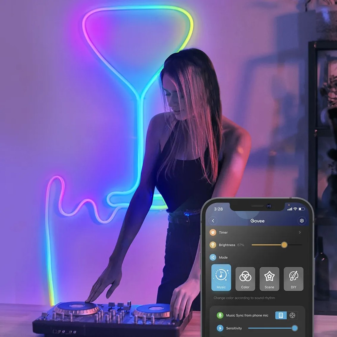 Tira led govee neon led rope light h61a0 3m -  rgbic -  64 modos -  11 modos musica -  control por voz