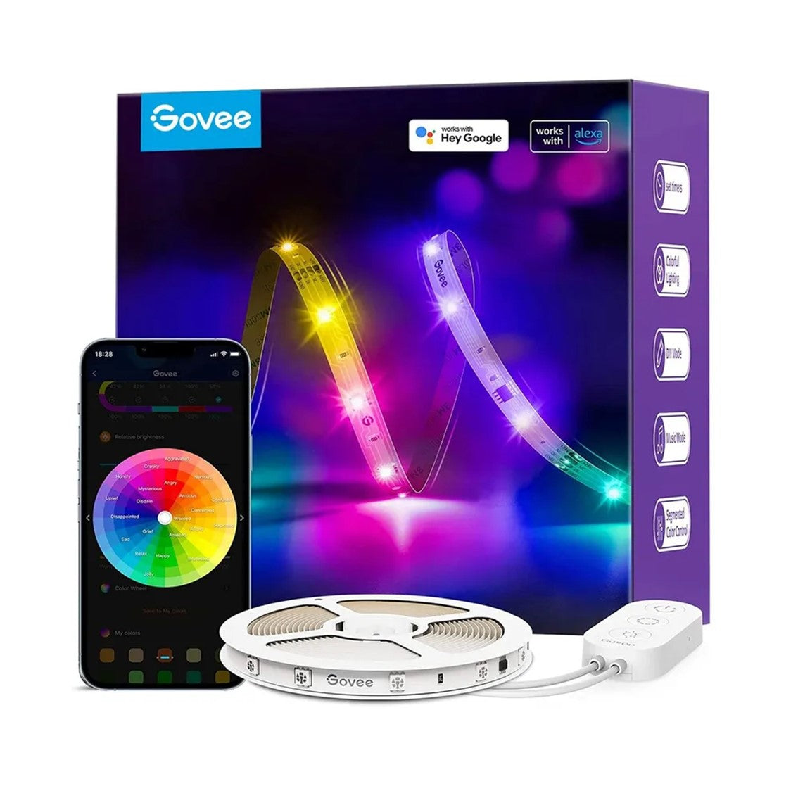 Tira led govee rgb smart wifi+bt h618c 10m -  rgbic -  11 modos musica -  control por voz